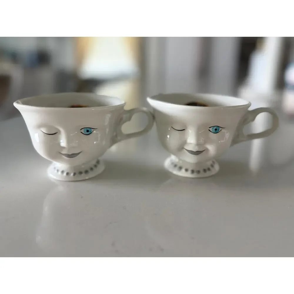 Vintage Baileys Irish Cream Winking Face Cups, 1990s Ceramic Barware Set (2)